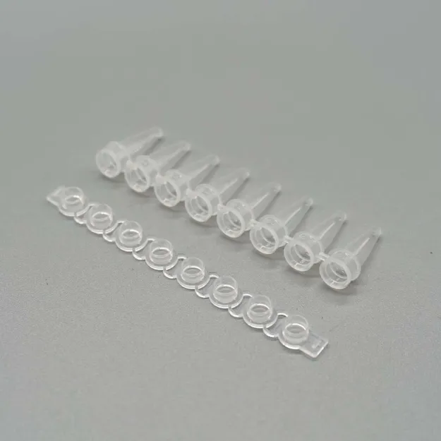 Picture of PCR 8-Strips Separate Tube & Cap PP 0.2 mL Flat Cap Clear DNase/RNase Free (PCR)